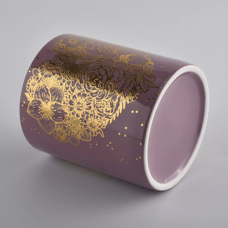 pink glazing ceramic candle jars with gold printing