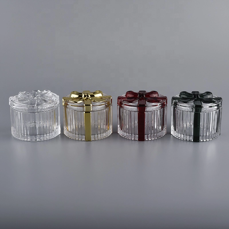glass empty container with lid, thick glass candle jar gift