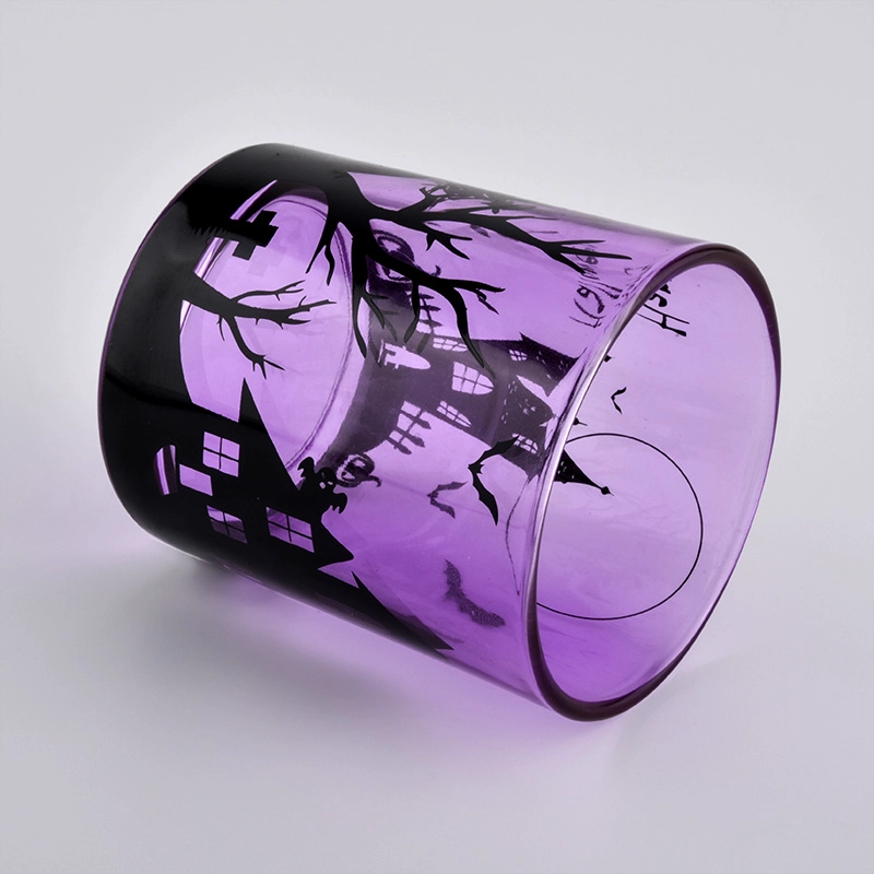 purple sprayed glass candle jars for All Saints' Day