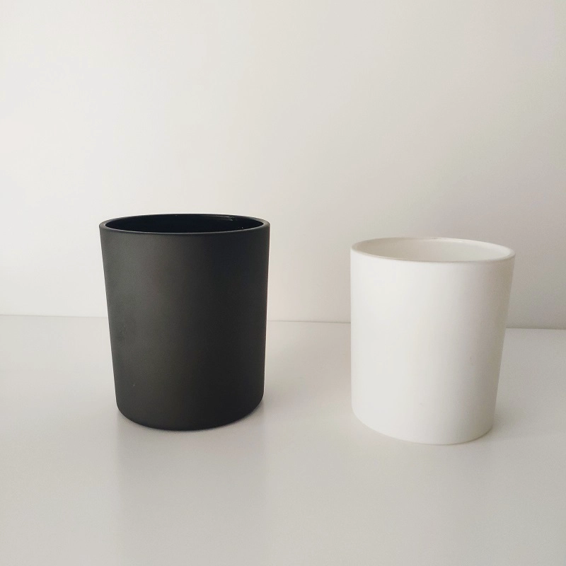 white and black 12 oz glass candle jars, cylinder glass vessels in bulk