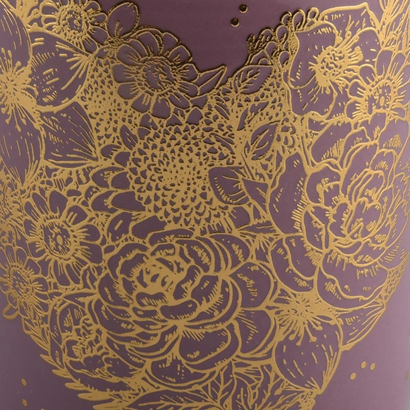 pink glazing ceramic candle jars with gold printing