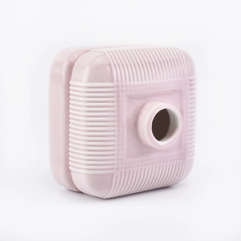 Wholesales Square Ceramic Aroma Bottle Pink Reed Diffuser Home Decoration