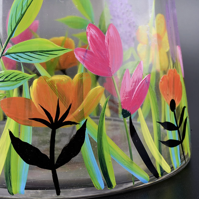 Transparent flower pattern candle vessel tea light glass candle jar vase wedding decor in bulk