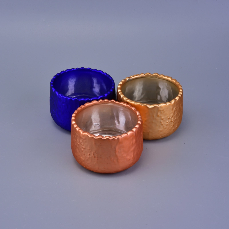 rough finished metallic electroplated ceramic candle jars