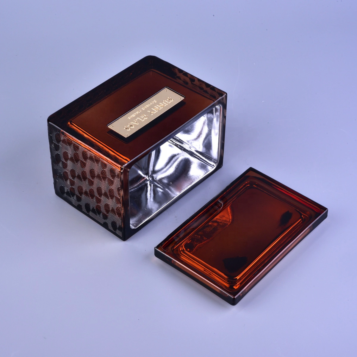 10oz Sunny luxury amber square scented glass candle holders with lids