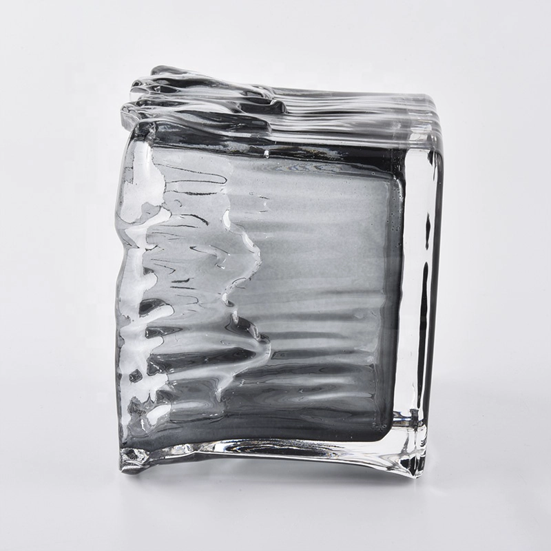 gray translucent square glass candle holders