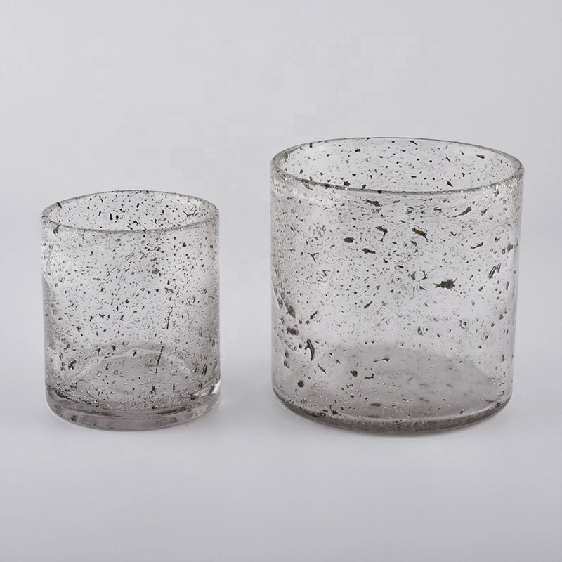 hand made glass candle holders with air bubble finish
