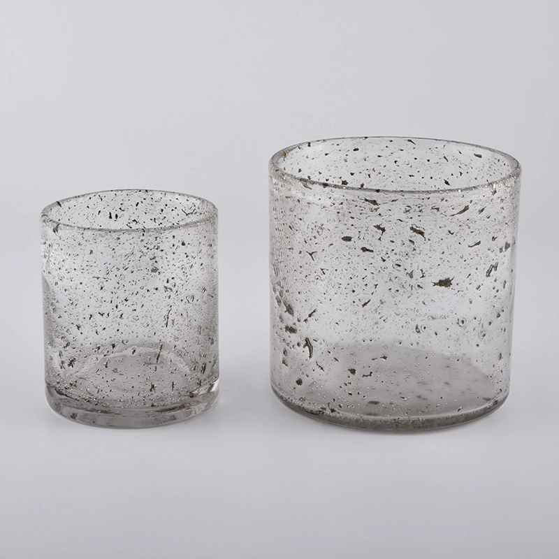 hand made glass candle holders with air bubble finish