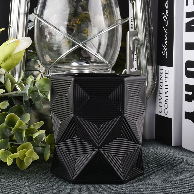 6oz hexagonal luxury black glass candle jars with geo cut design