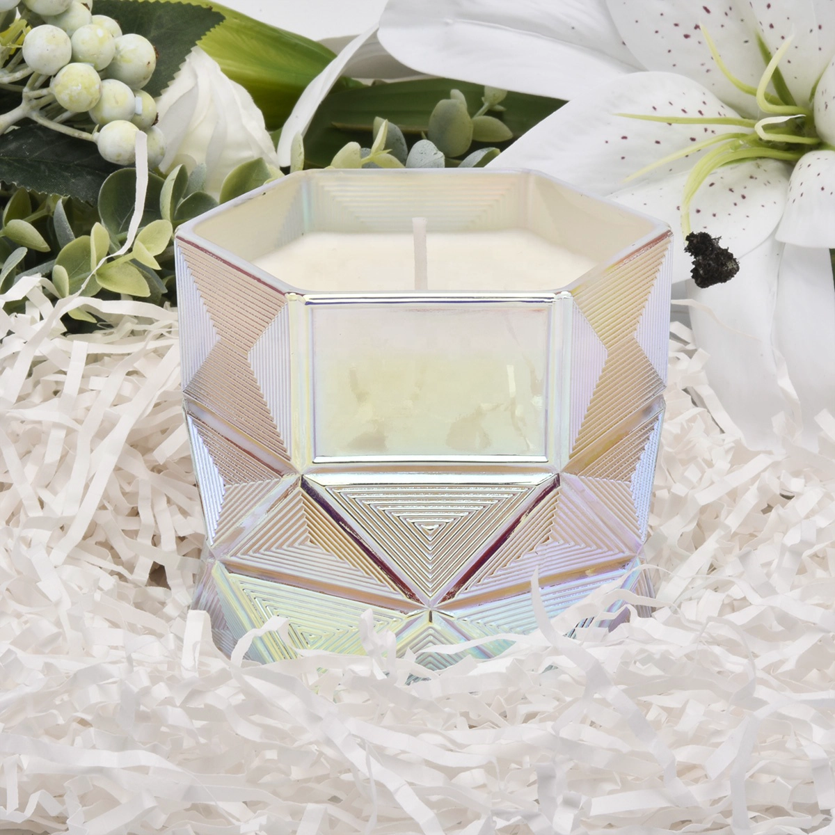 Supplier luxury Hexagon color tealight Glass candle holders