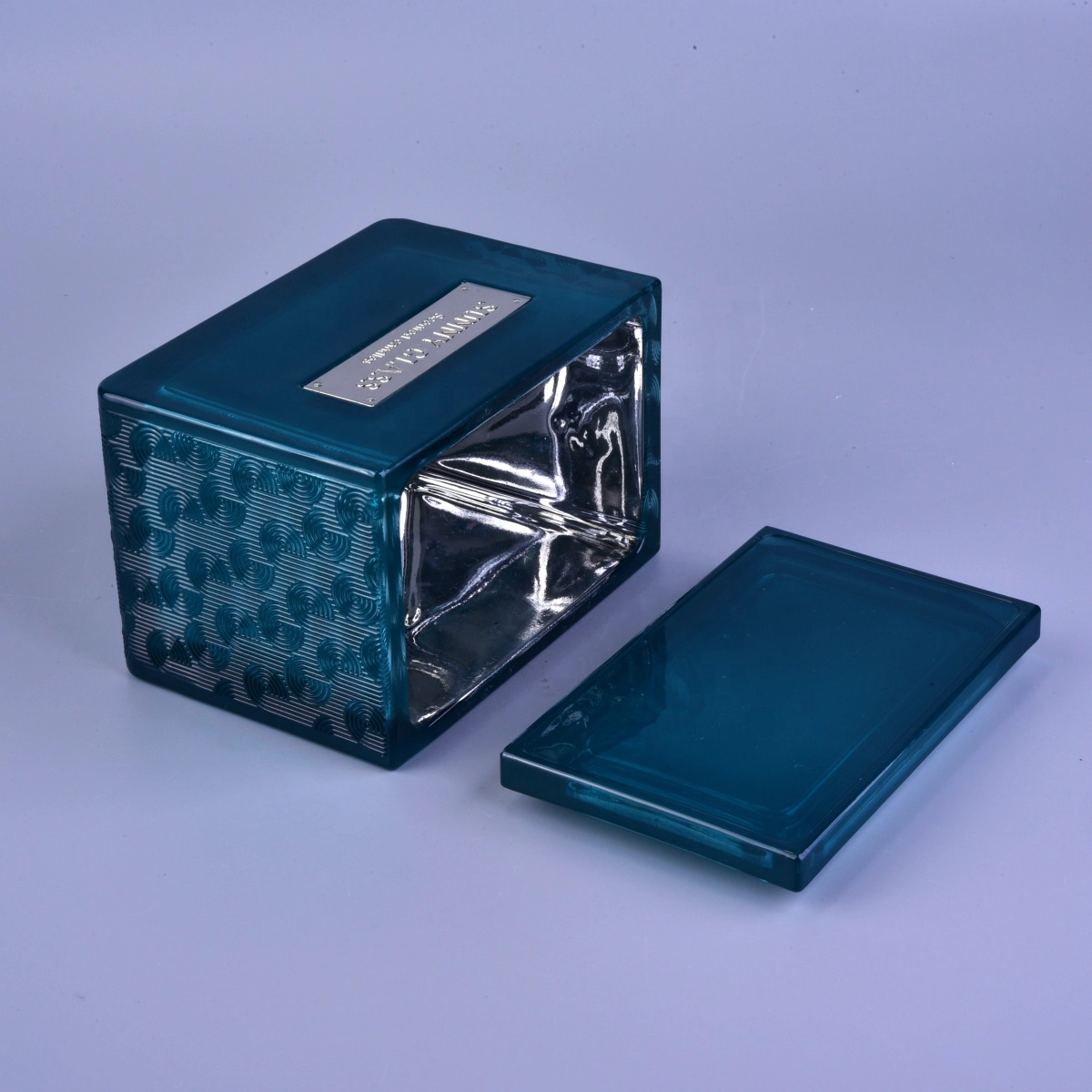 10oz 12oz 20oz Sunny luxury blue square glass candle vessel with lids