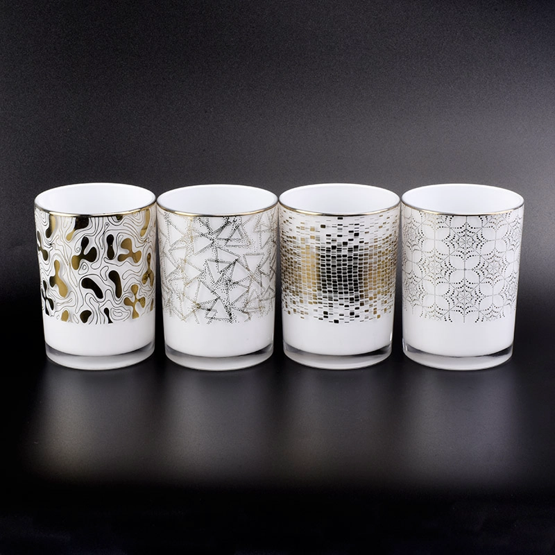 12 oz gold candle jar with shiny gold pattern, luxury glass candle holder for home decor
