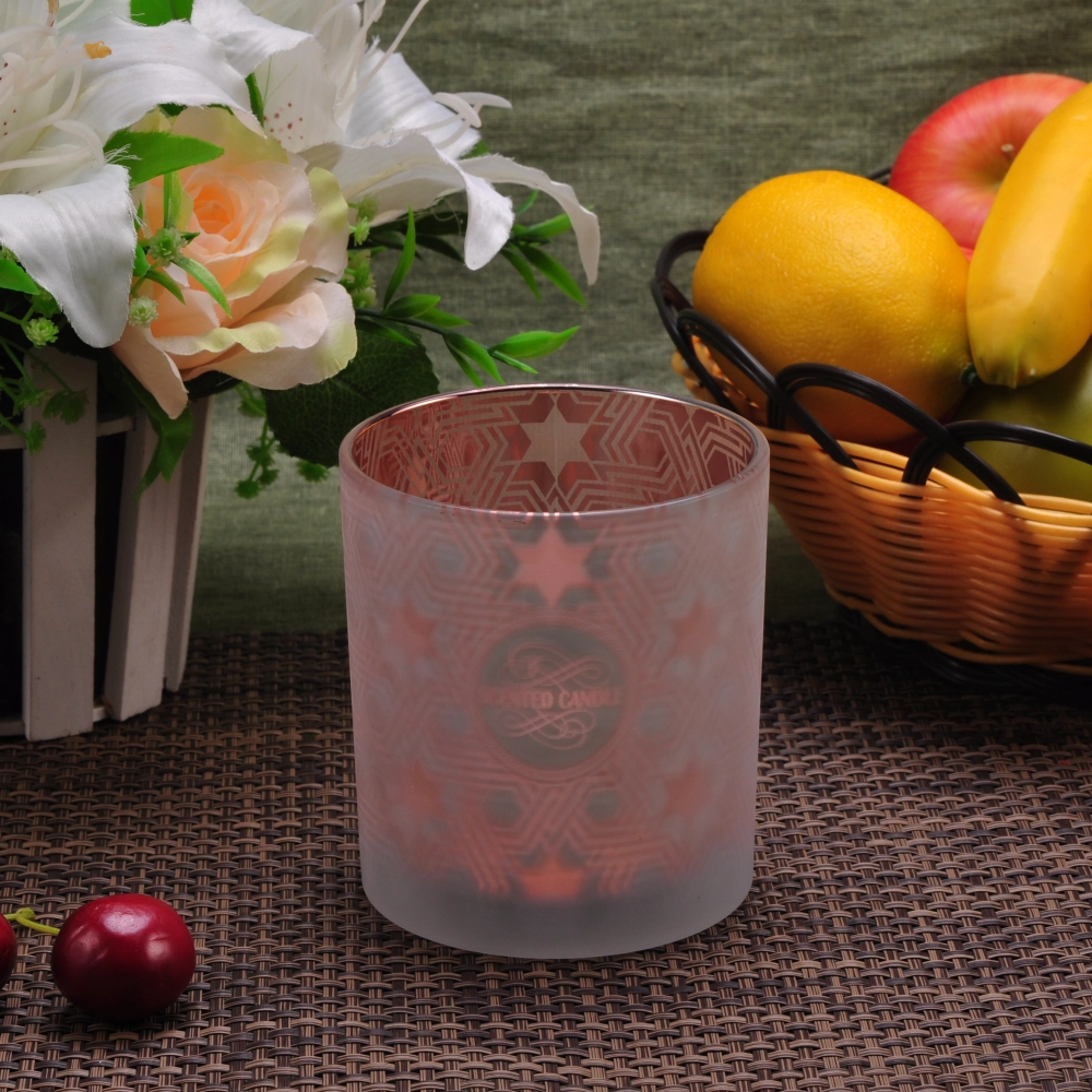 frosted glass candle vessel with laser pattern, unique glass jar for candle making