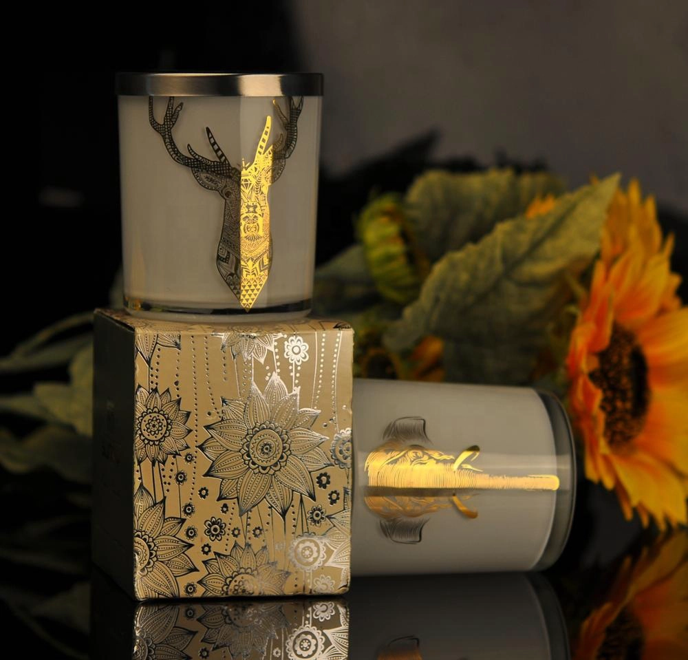 12 oz white glass candle vessels with gold decal candle making jars