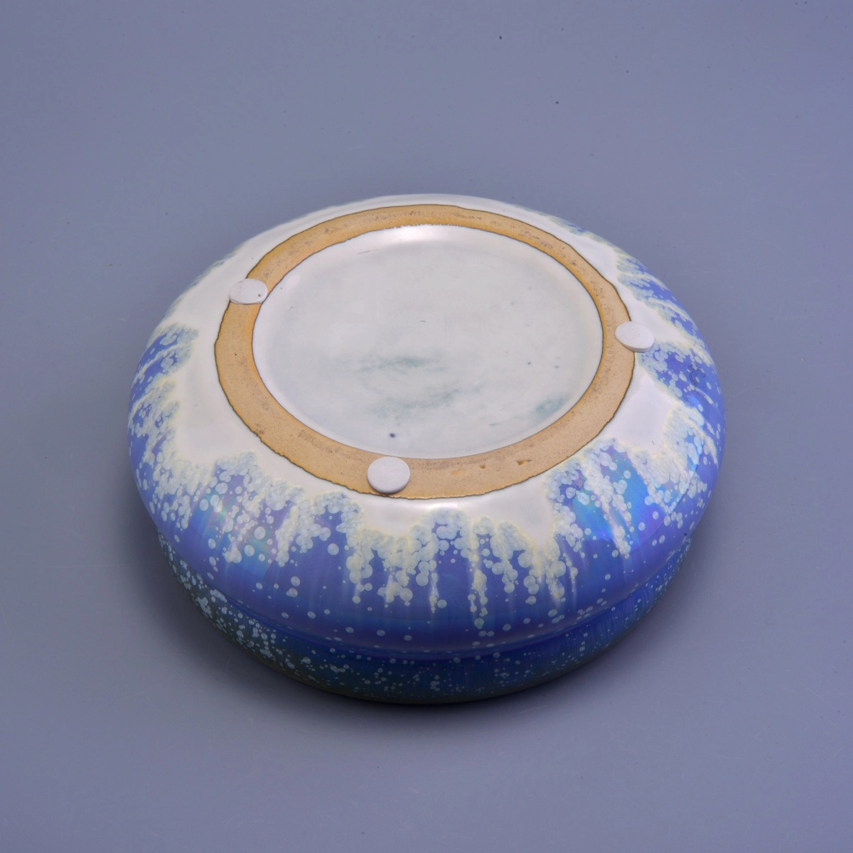 Wholesales 3 wick large ceramic candle vessels with electroplate inside