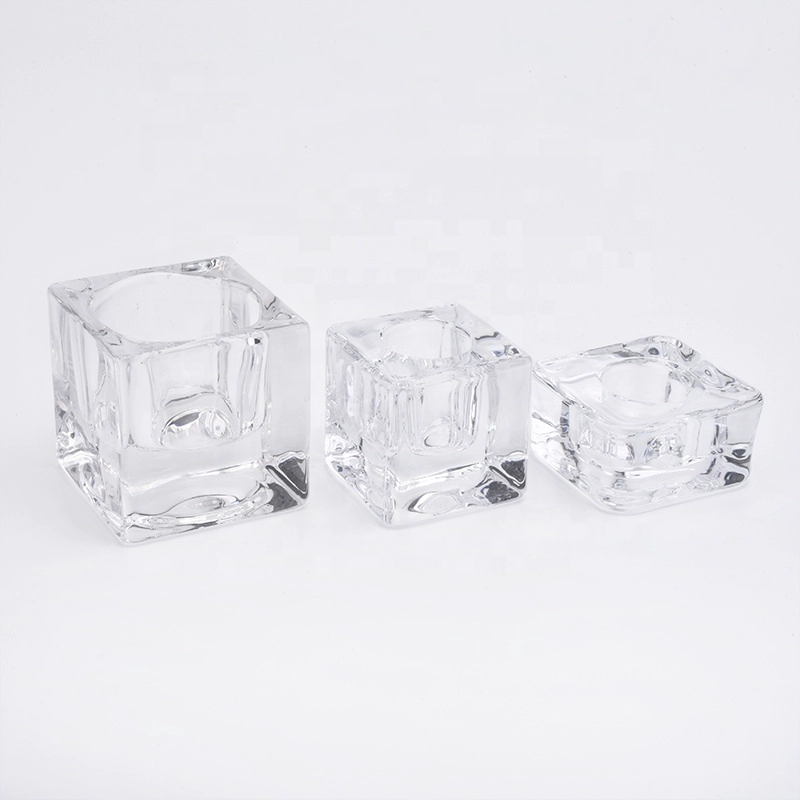 Wholesales Square Glass Candle Holders Thick Glass Votive Candle Jars Home Decor