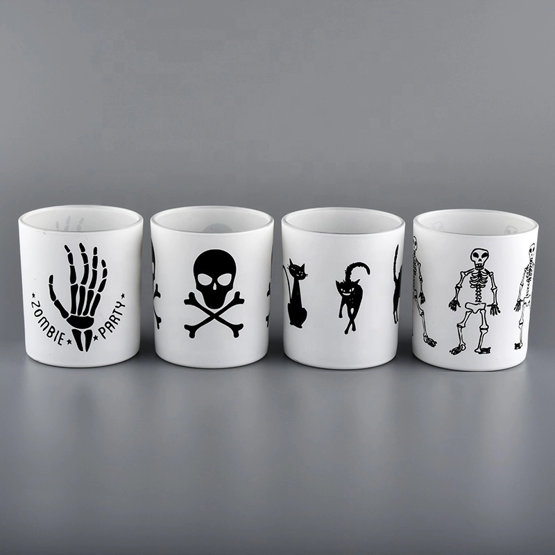 customized glass candle jars, white glass candle holder 8 oz