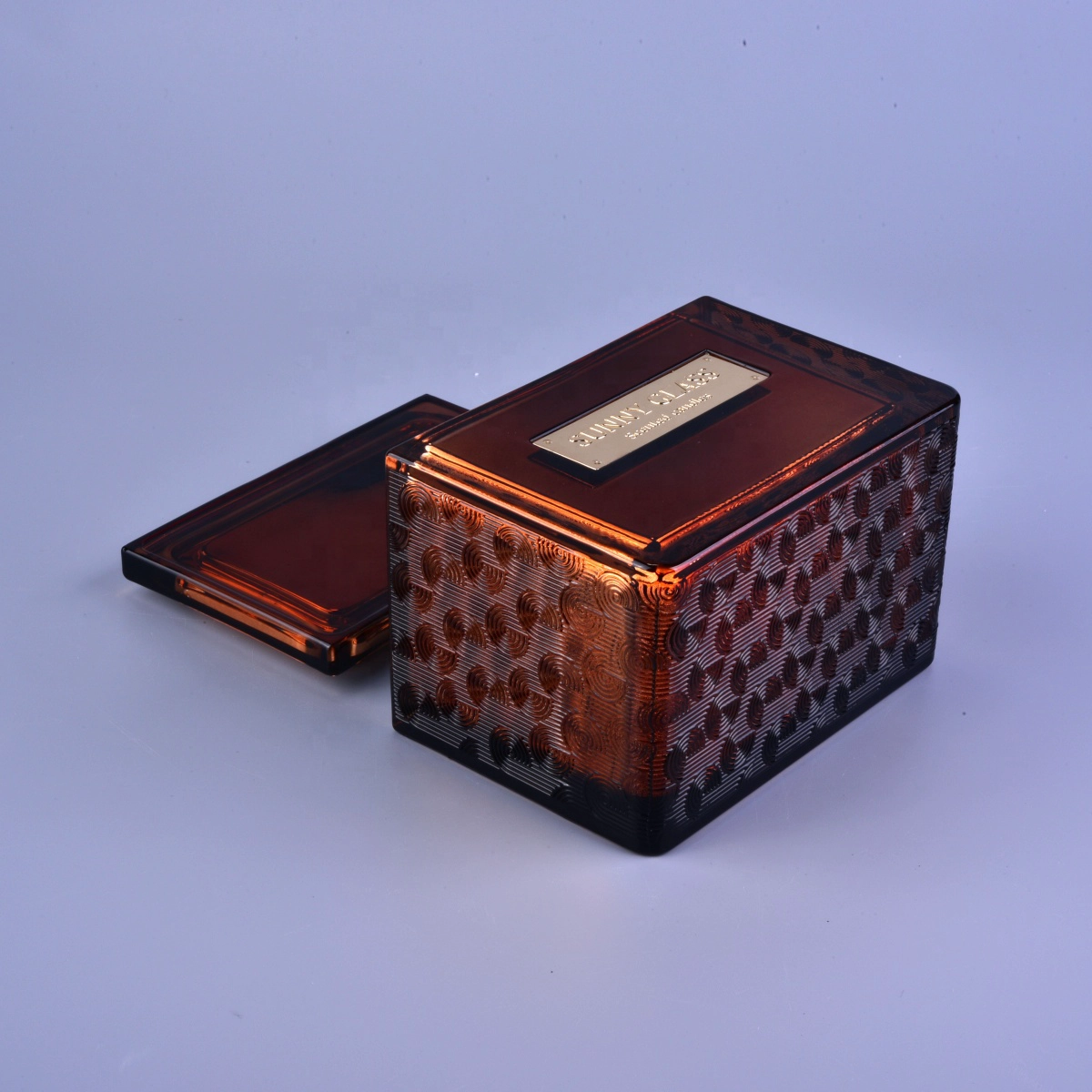 10oz Sunny luxury amber square scented glass candle holders with lids