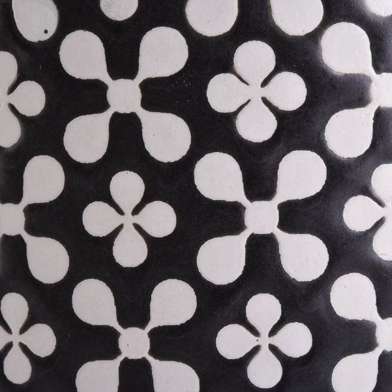 matte black ceramic jars with debossed designs for candle
