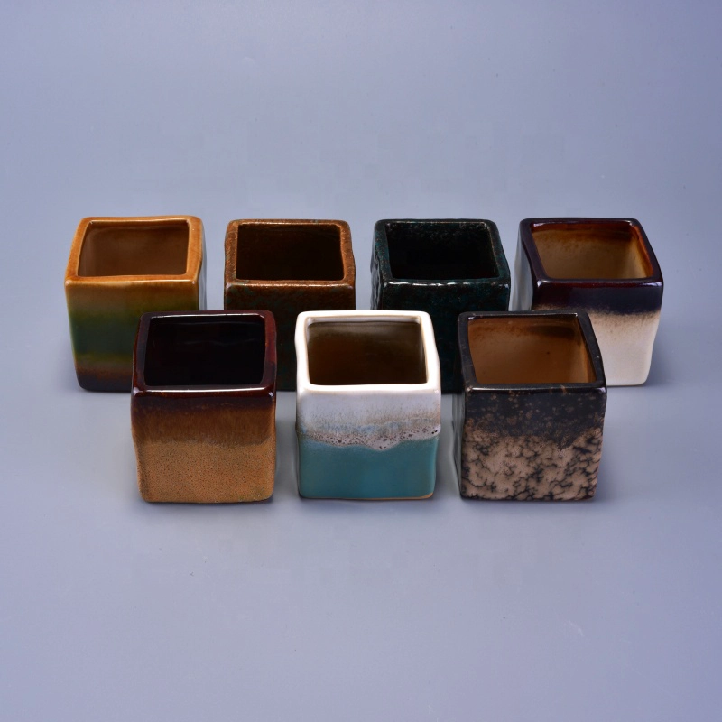 220ml Reactive Stoneware Square Jar Ceramic Candle Vessel for Home Decoration