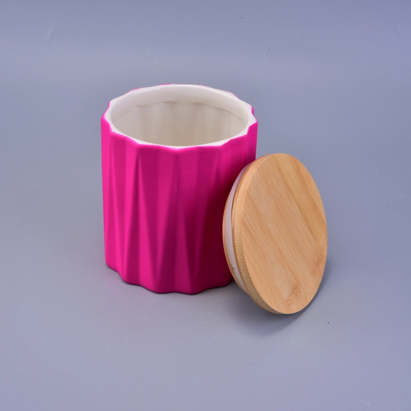1030ml Solid Neon Colored Ceramic Candle Holder with Bamboo Lids Wholesales