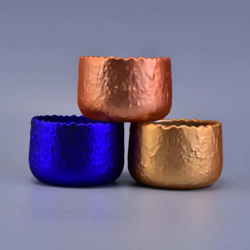 rough finished metallic electroplated ceramic candle jars