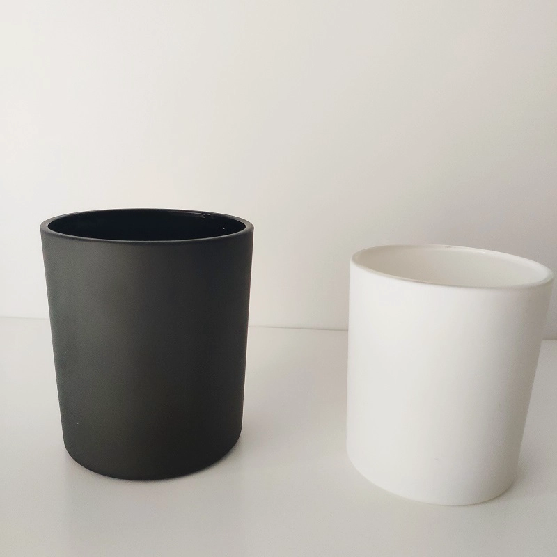 white and black 12 oz glass candle jars, cylinder glass vessels in bulk