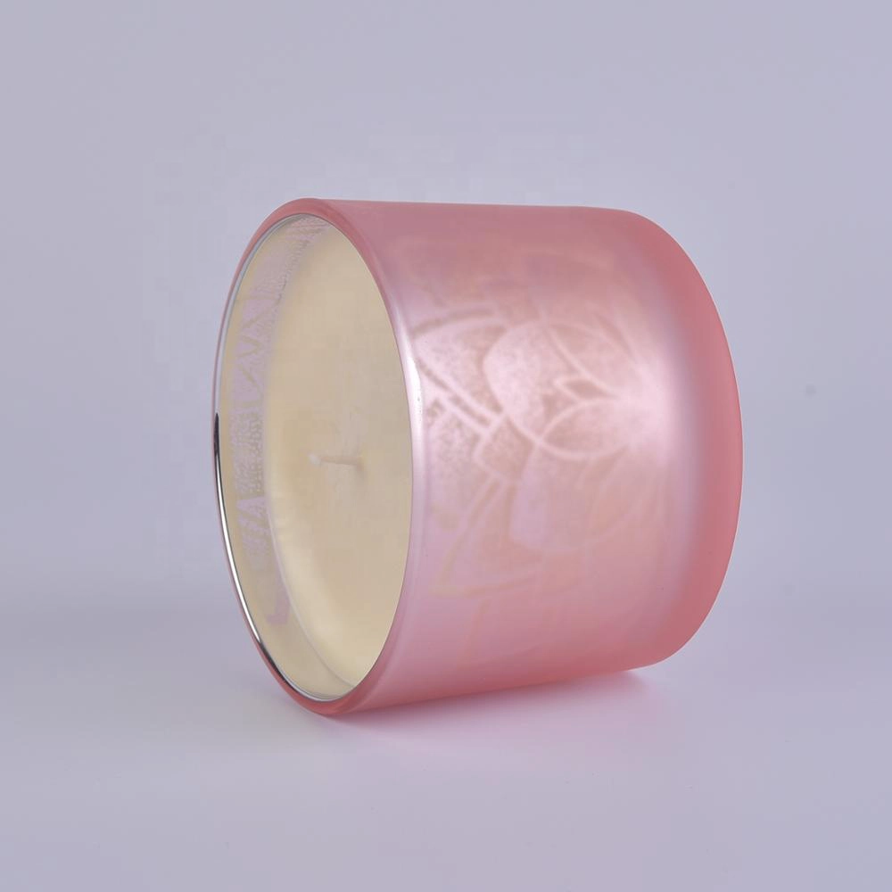 Sunny glassware luxury empty tealight frosted pink Glass candle holder jar with wood lid