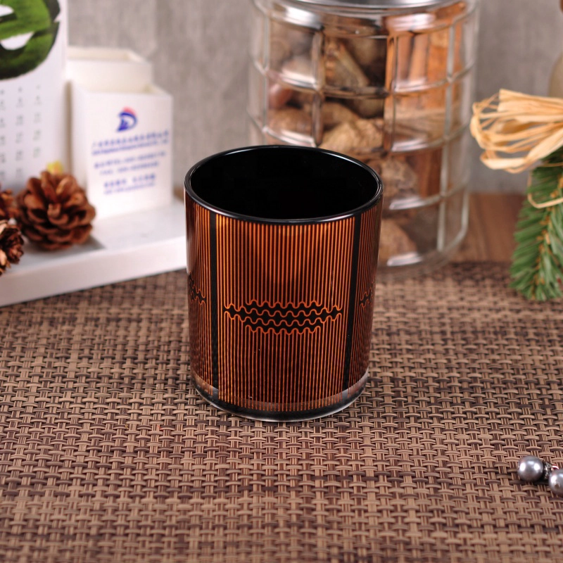 Hot sales cylinder classic laser gold candle glass holders 8oz 10oz