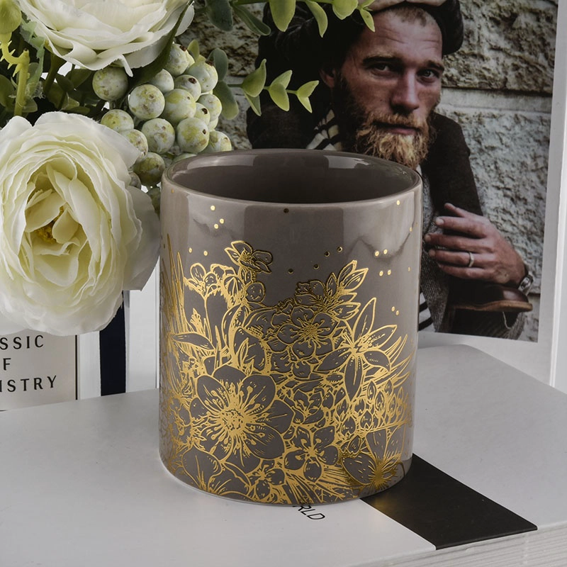 10oz 14oz Luxury cylinder amber ceramic candle holder in bulk