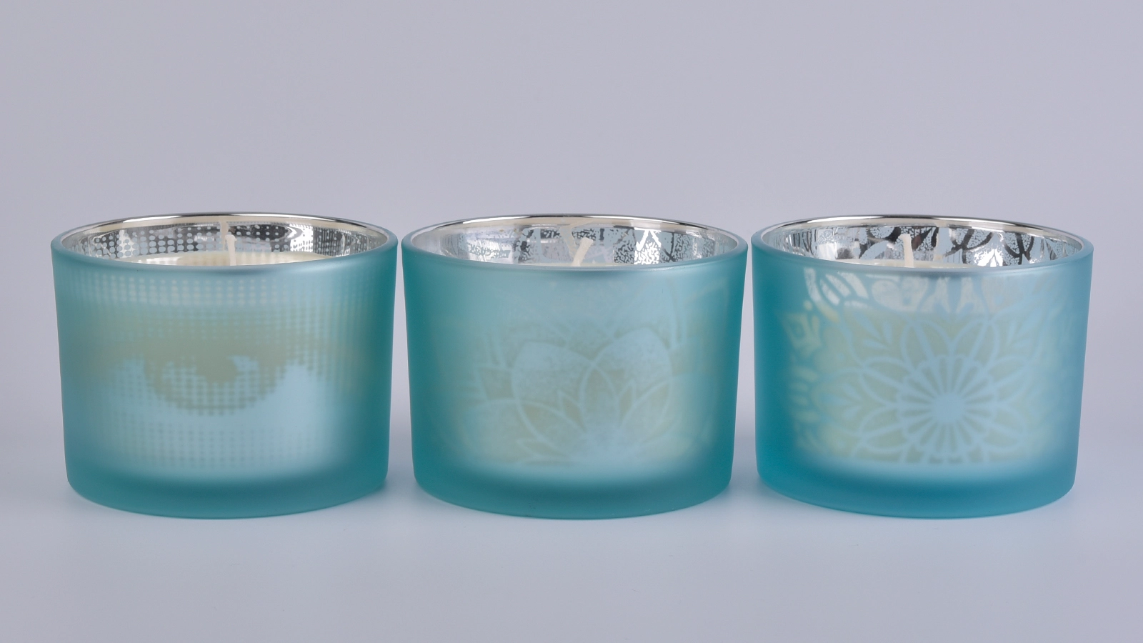 14 oz matte blue candle jar custom, empty frosted candle jar