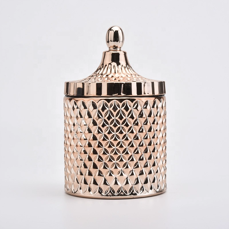 Gold Diamond Glass Candle Jars with Glass Lids for Soy Wax Home Decor Wholesales