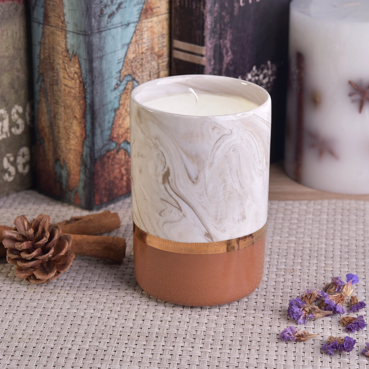 6oz 8oz Luxury painted custom amber ceramic candle holders wholesales