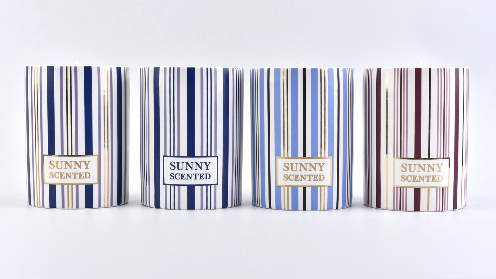wholesale candle jars with stripes decal, empty ceramic candle holder