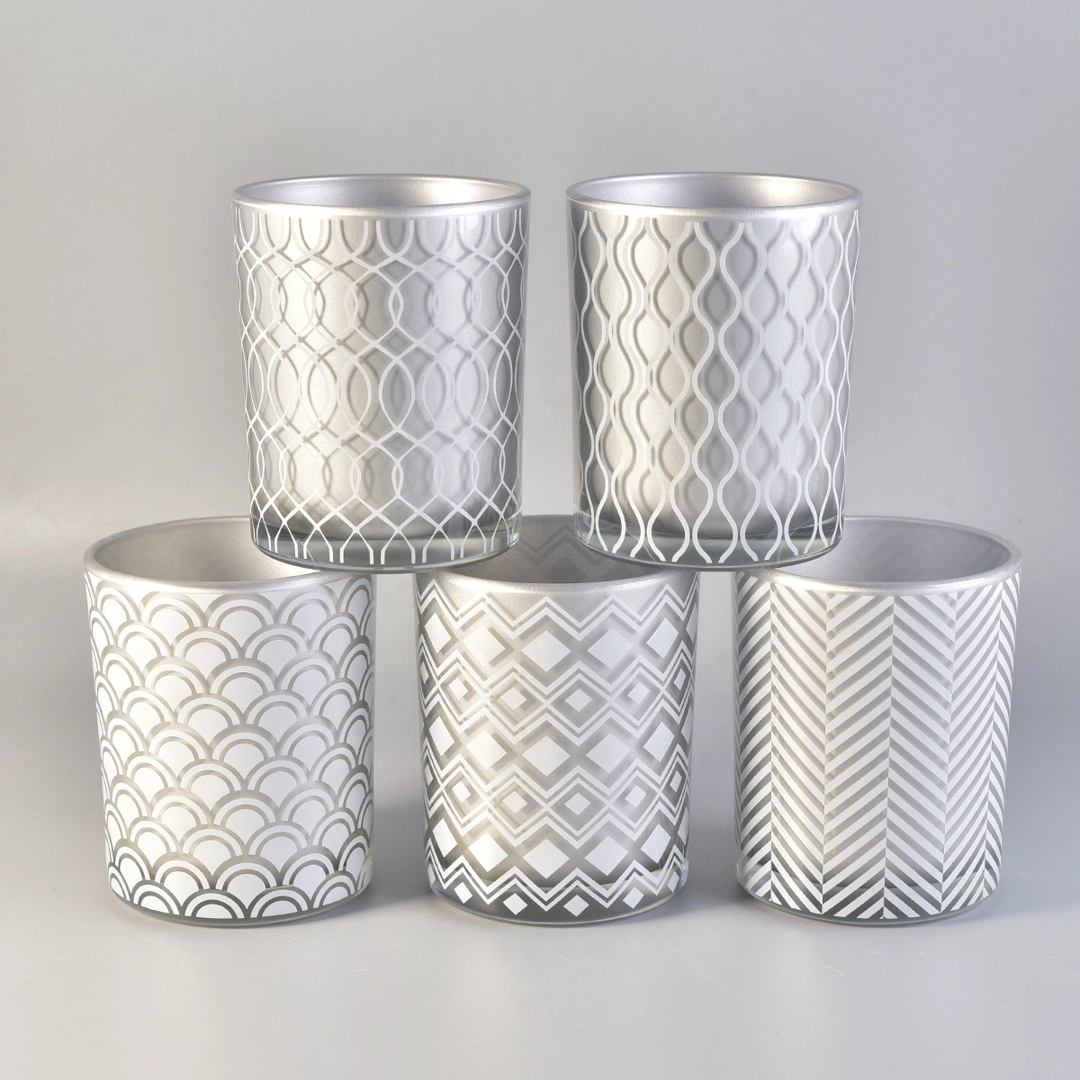 Hot selling silver custom finish cylinder candle glass holders