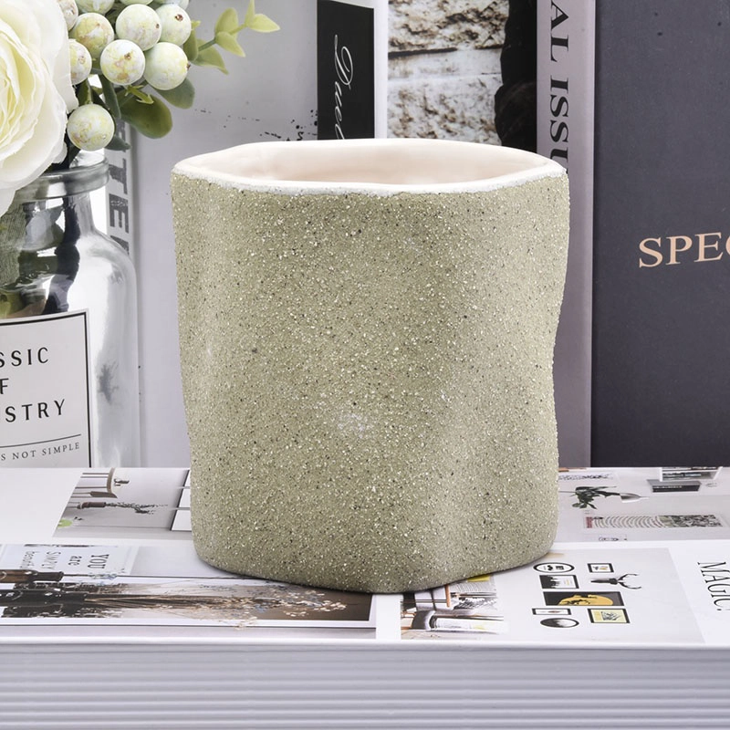 Personalized empty frosted ceramic candle holder in bulk