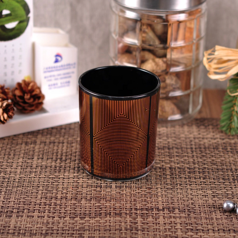 Hot sales cylinder classic laser gold candle glass holders 8oz 10oz