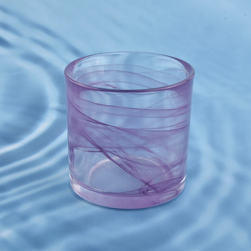 Pink cloudy finished glass candle jars