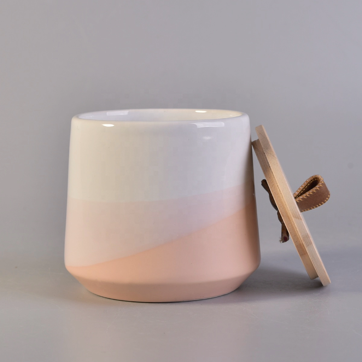 10oz 12oz Wholesales empty ceramic candle jar holder with wood lid