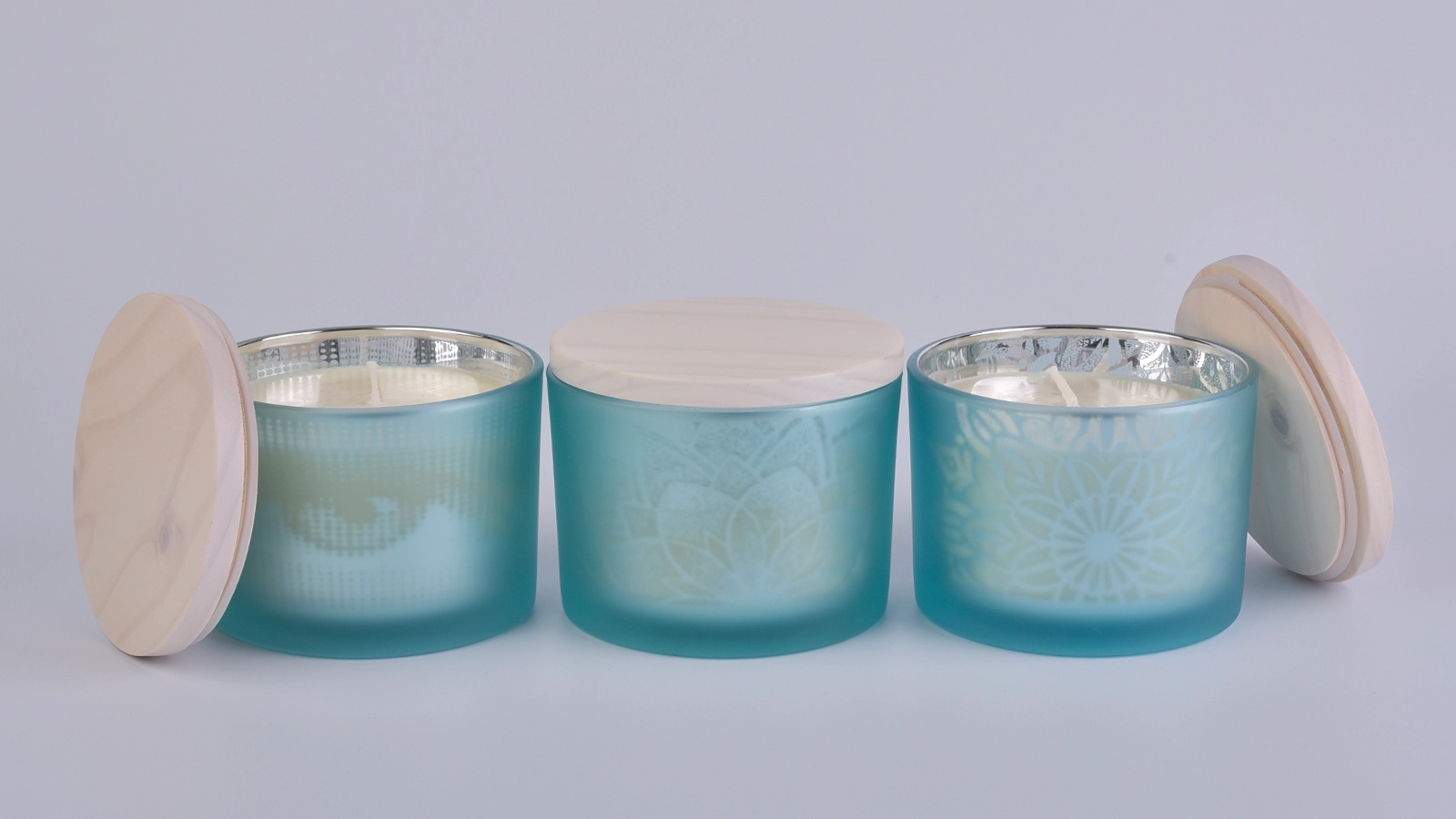 14 oz matte blue candle jar custom, empty frosted candle jar