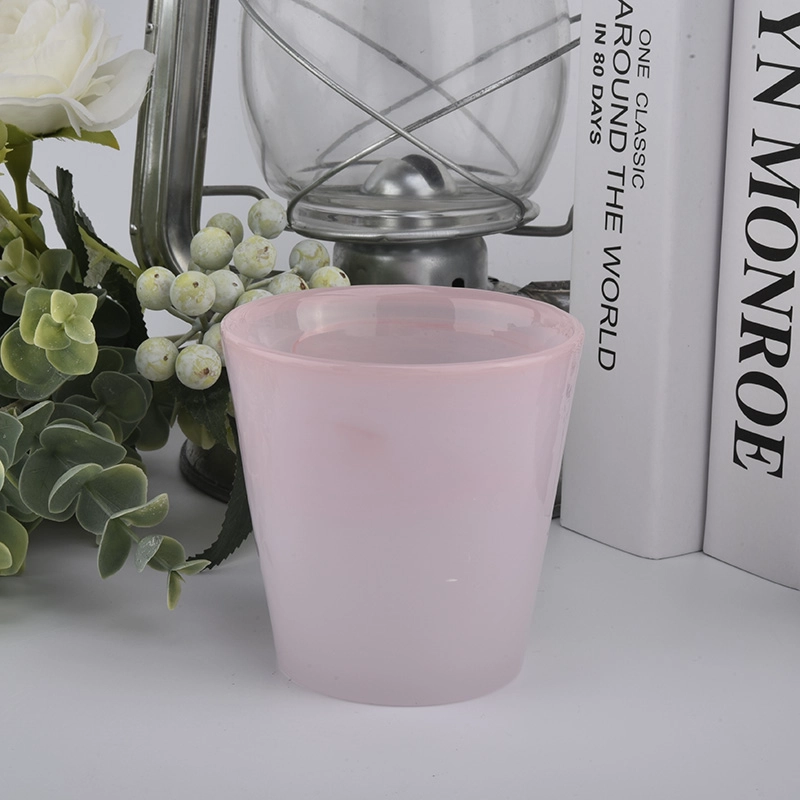 pink hand made glass candle jars