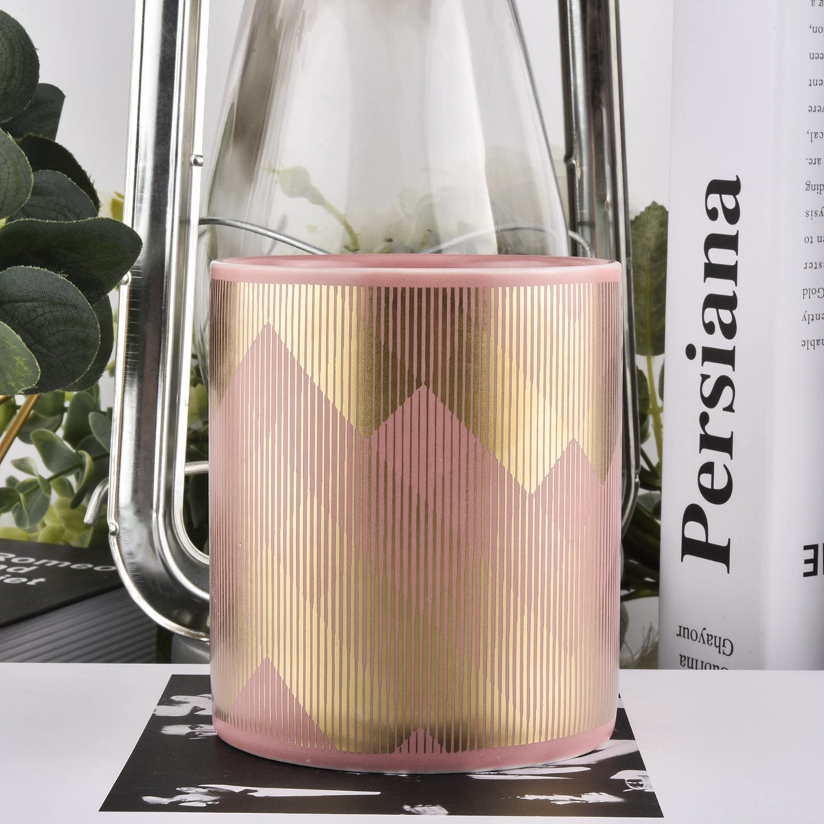 8oz 10oz Bulk eco-friendly printed pink ceramic candle jar porcelain