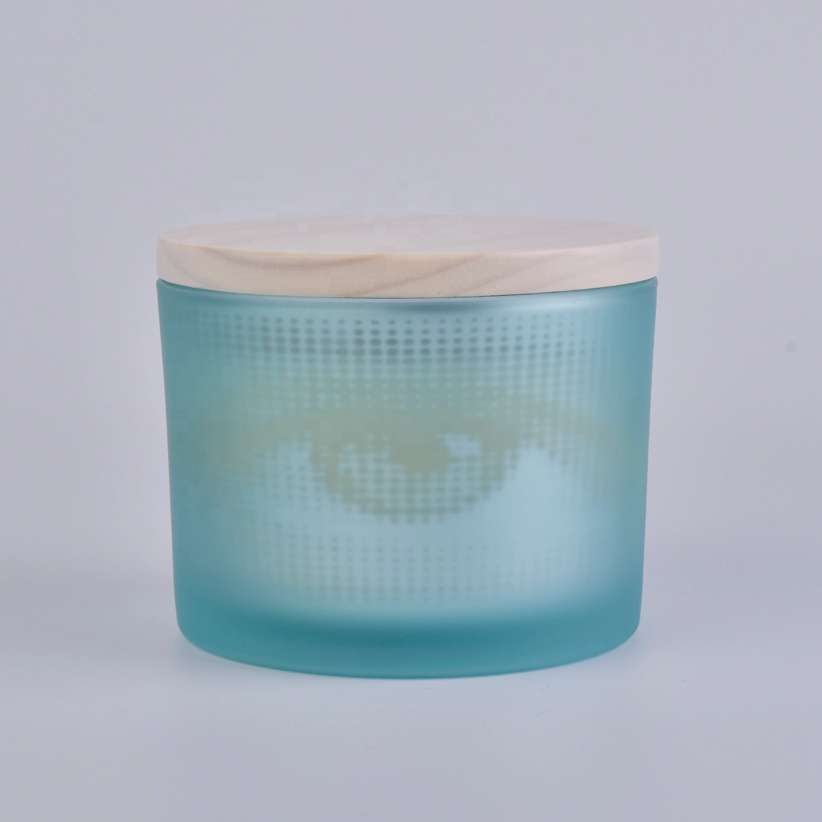 Suppliers unique matte blue empty glass candle holders jars with wood lid cover 10 oz 8 oz