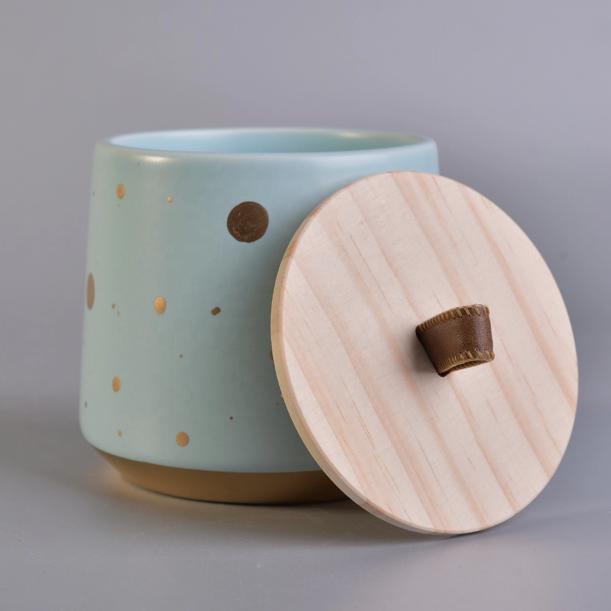 Suppliers China large blue ceramic candle jars with wood lids