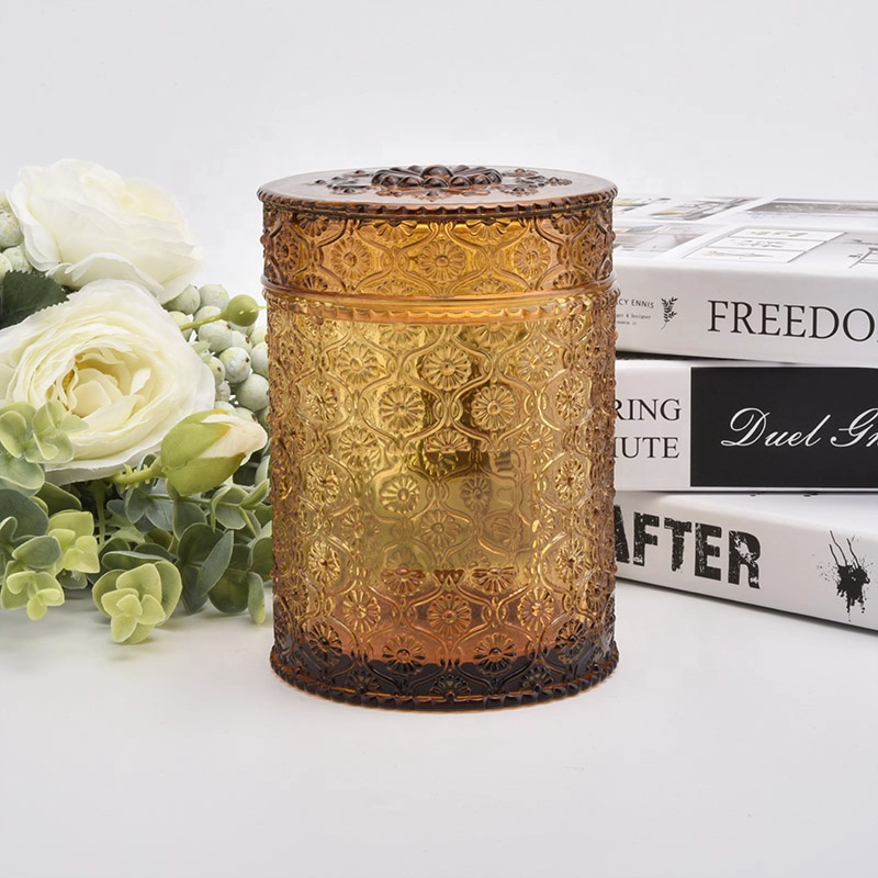 Clear amber candle bottle votive candle jars glass with lids home decoration