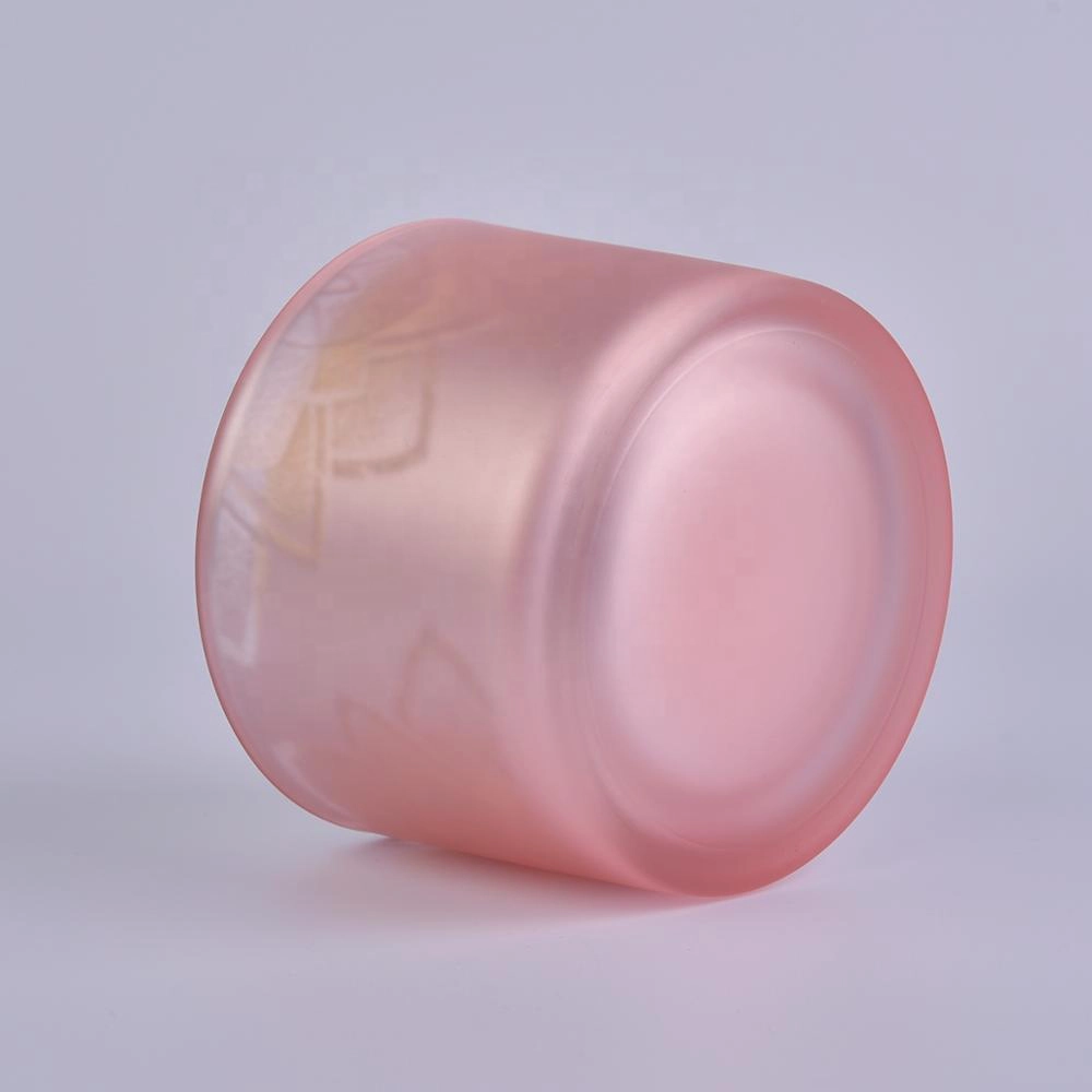 Sunny glassware luxury empty tealight frosted pink Glass candle holder jar with wood lid