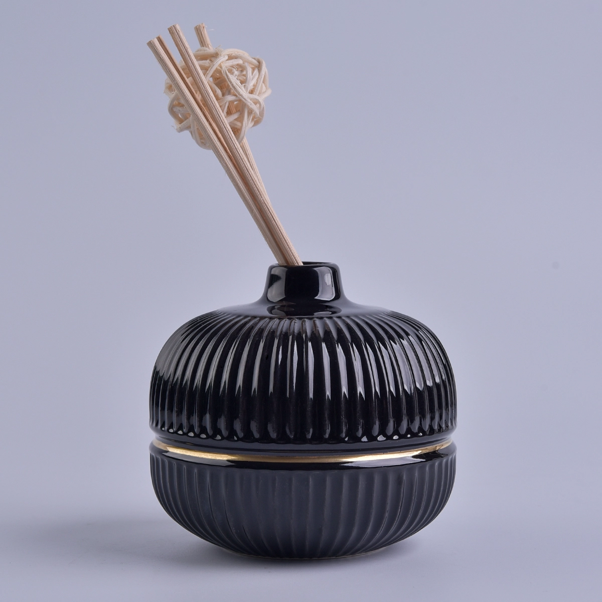 glossy black round ceramic bottle with gold ring, ceramic diffuser bottles for home