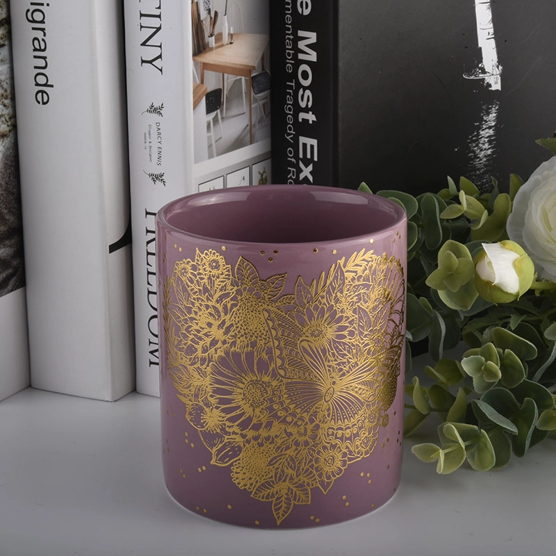 pink glazing ceramic candle jars with gold printing