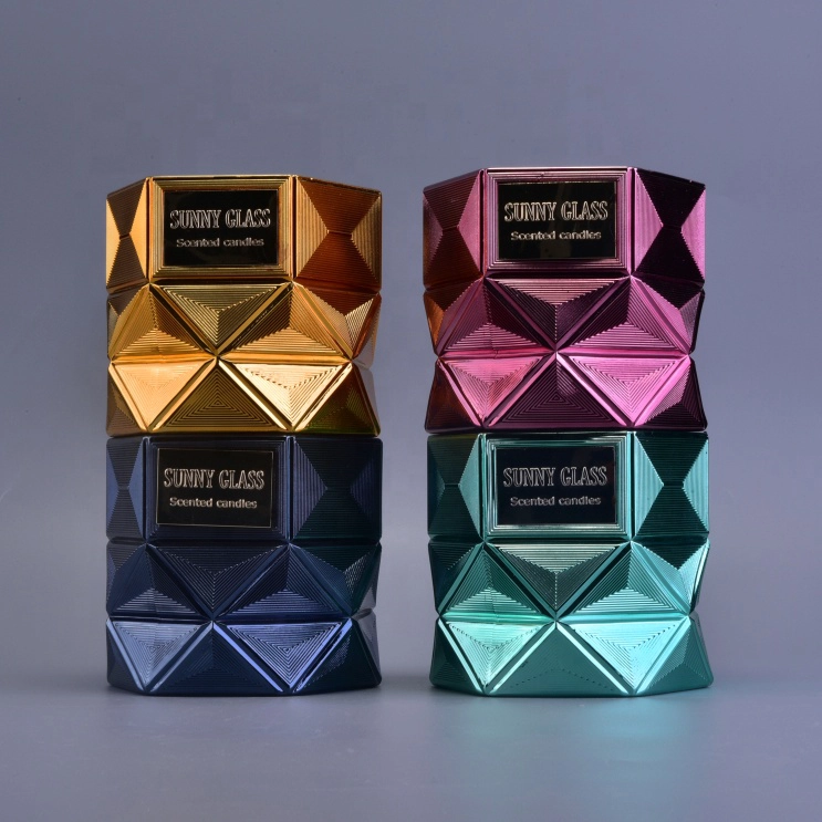 Sunny luxury red scented Hexagon glass candle jar holder wholesales