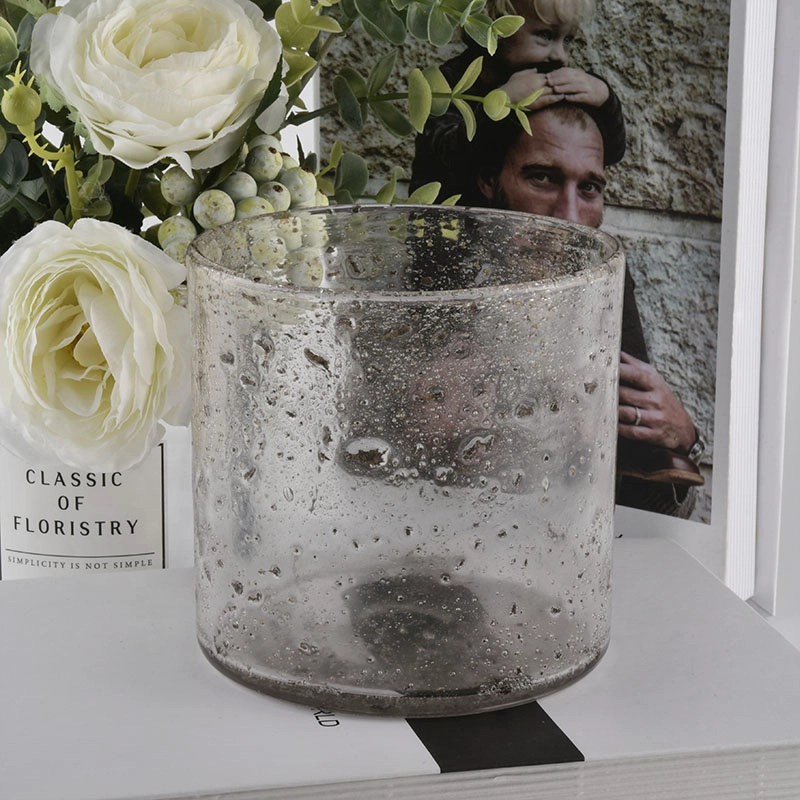 hand made glass candle holders with air bubble finish